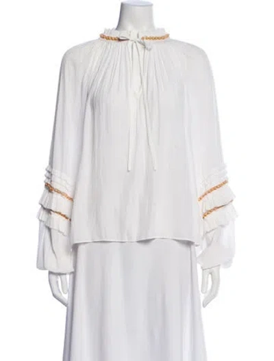 Pre-owned Ramy Brook Tie Neck Long Sleeve Blouse In White