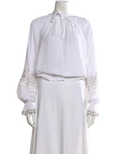 Pre-owned Ramy Brook Tie Neck Long Sleeve Blouse In White