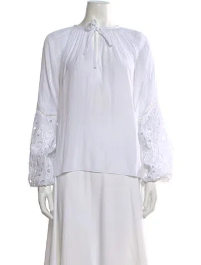 Pre-owned Ramy Brook Tie Neck Long Sleeve Blouse In White
