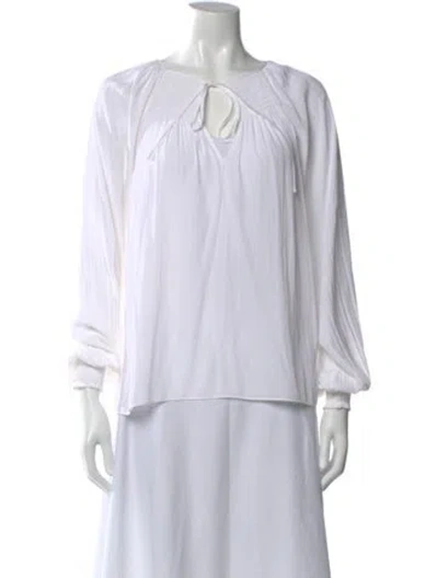 Pre-owned Ramy Brook Tie Neck Long Sleeve Blouse In White