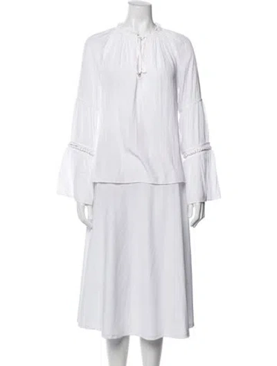 Pre-owned Ramy Brook Tie Neck Long Sleeve Blouse In White