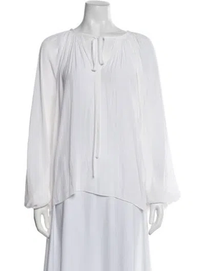 Pre-owned Ramy Brook Tie Neck Long Sleeve Blouse In White