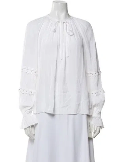 Pre-owned Ramy Brook Tie Neck Long Sleeve Blouse In White