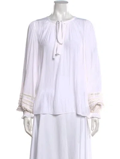 Pre-owned Ramy Brook Tie Neck Long Sleeve Blouse In White