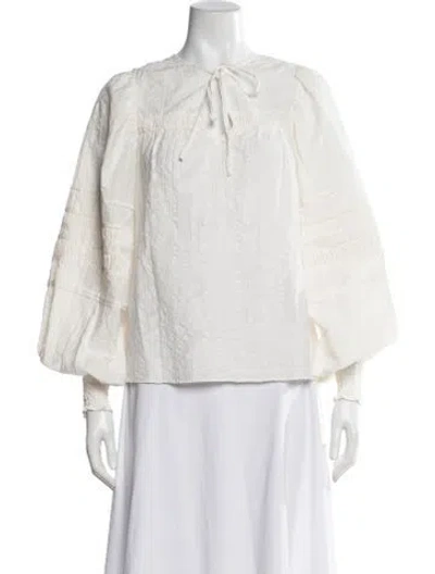 Pre-owned Ramy Brook Tie Neck Long Sleeve Blouse In White