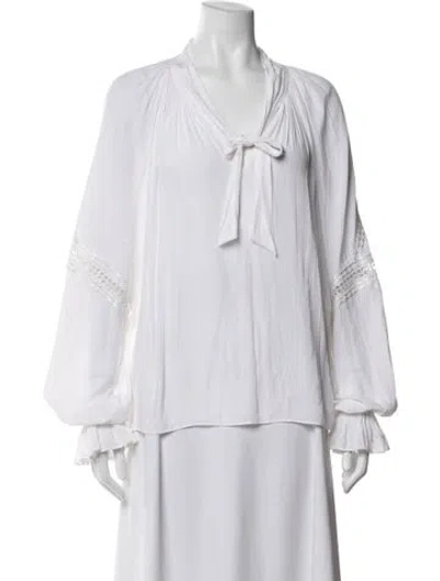 Pre-owned Ramy Brook Tie Neck Long Sleeve Blouse In White