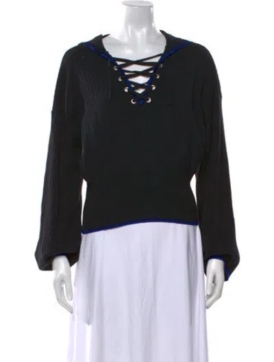 Pre-owned Ramy Brook Tie Neck Long Sleeve Sweatshirt In Black