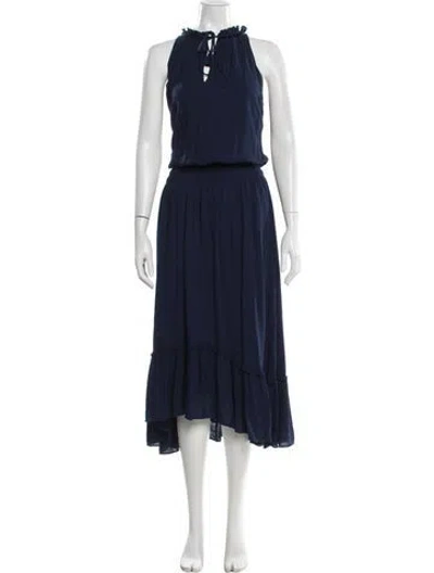 Pre-owned Ramy Brook Tie Neck Midi Length Dress In Blue