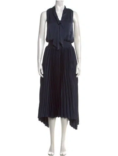 Pre-owned Ramy Brook Tie Neck Midi Length Dress In Blue