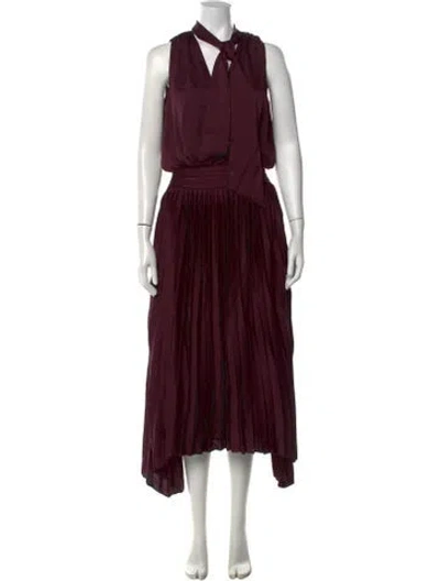 Pre-owned Ramy Brook Tie Neck Midi Length Dress In Burgundy