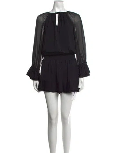 Pre-owned Ramy Brook Tie Neck Mini Dress In Black