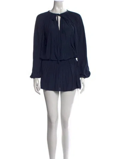 Pre-owned Ramy Brook Tie Neck Mini Dress In Blue