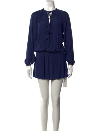 Pre-owned Ramy Brook Tie Neck Mini Dress In Blue