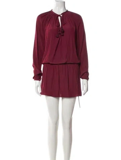 Pre-owned Ramy Brook Tie Neck Mini Dress In Burgundy