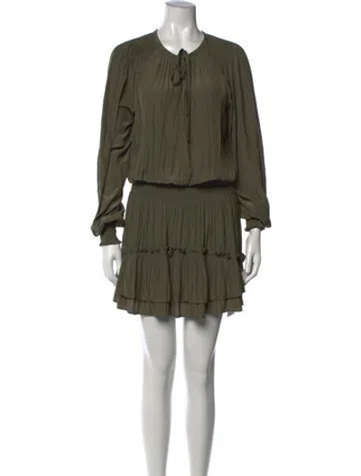 Pre-owned Ramy Brook Tie Neck Mini Dress In Green