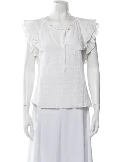 Pre-owned Ramy Brook Tie Neck Short Sleeve Blouse In White