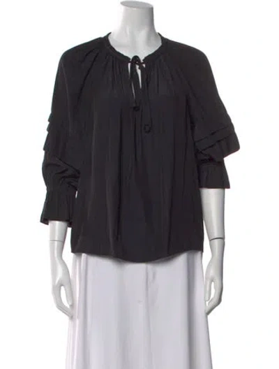 Pre-owned Ramy Brook Tie Neck Three-quarter Sleeve Blouse In Black