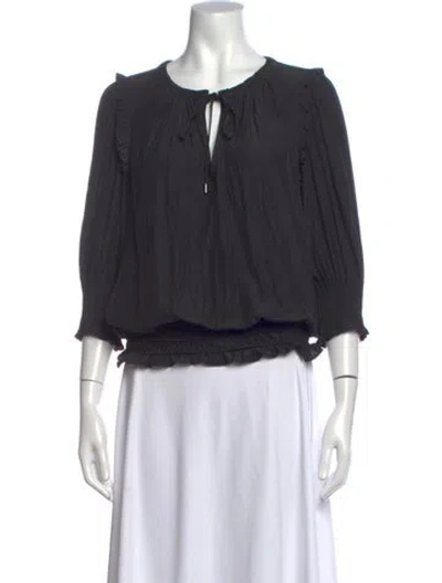 Pre-owned Ramy Brook Tie Neck Three-quarter Sleeve Blouse In Black
