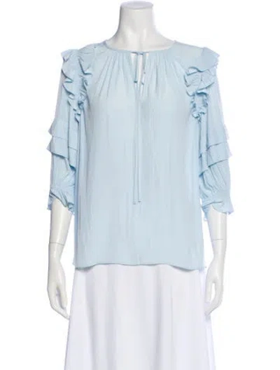 Pre-owned Ramy Brook Tie Neck Three-quarter Sleeve Blouse In Blue