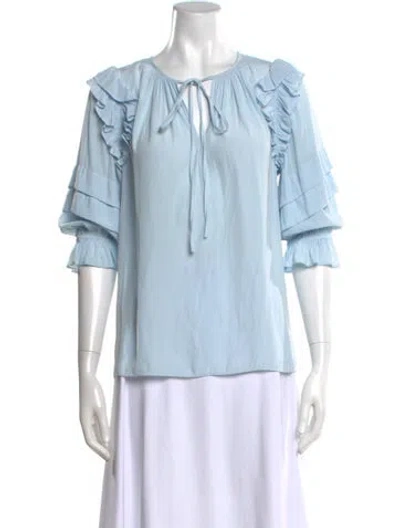 Pre-owned Ramy Brook Tie Neck Three-quarter Sleeve Blouse In Blue