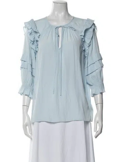 Pre-owned Ramy Brook Tie Neck Three-quarter Sleeve Blouse In Blue