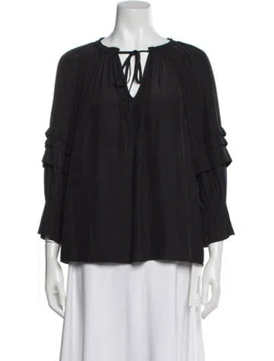 Pre-owned Ramy Brook Tie Neck Three-quarter Sleeve Blouse In Gray