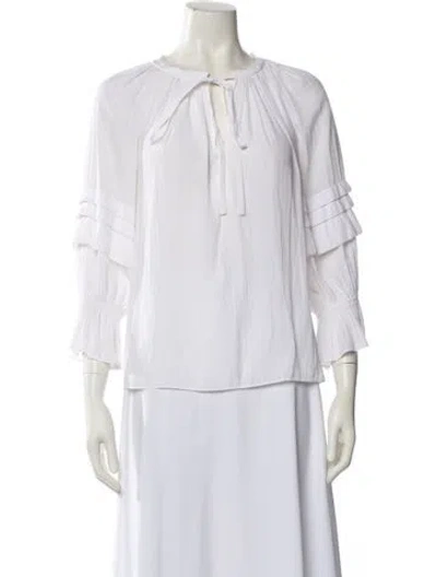 Pre-owned Ramy Brook Tie Neck Three-quarter Sleeve Blouse In Neutral