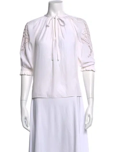 Pre-owned Ramy Brook Tie Neck Three-quarter Sleeve Blouse In Neutral
