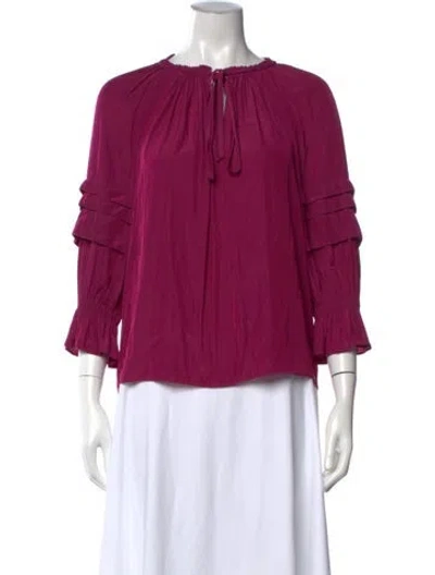 Pre-owned Ramy Brook Tie Neck Three-quarter Sleeve Blouse In Purple