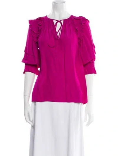 Pre-owned Ramy Brook Tie Neck Three-quarter Sleeve Blouse W/ Tags In Pink