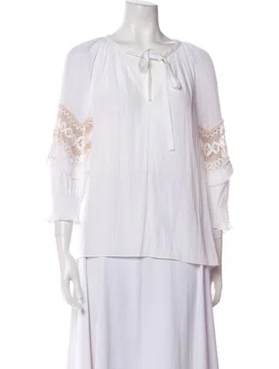 Pre-owned Ramy Brook Tie Neck Three-quarter Sleeve Blouse In White