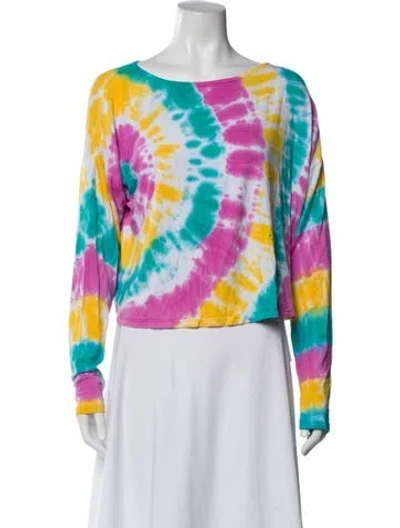 Pre-owned Ramy Brook Tie-dye Print Crew Neck Crop Top W/ Tags In Blue