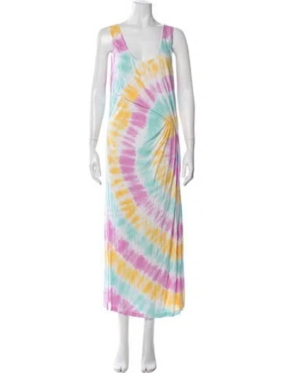 Pre-owned Ramy Brook Tie-dye Print Long Dress In White