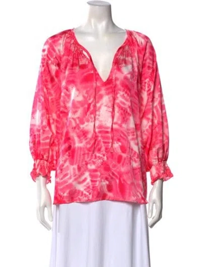 Pre-owned Ramy Brook Tie-dye Print V-neck Blouse In Pink
