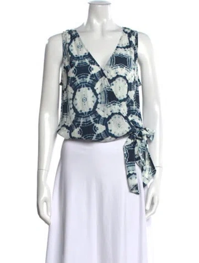 Pre-owned Ramy Brook Tie-dye Print V-neck Top W/ Tags In Blue
