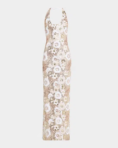 Ramy Brook Tiffany Floral Sequin Halter Column Gown
