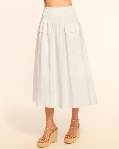 Ramy Brook Tildy Smocked Cotton Poplin Midi Skirt In White