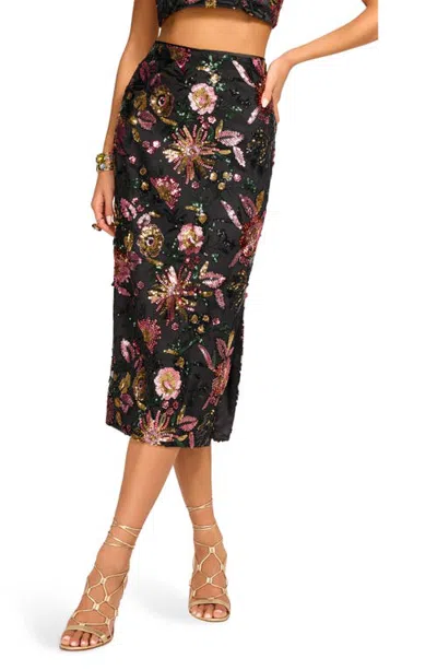 Ramy Brook Timothy Floral Sequined Midi Skirt In Black