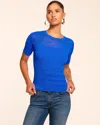 Ramy Brook Torin Sheer Panel Short Sleeve Sweater In Blue