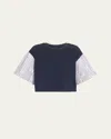 Ramy Brook Toula Puff-sleeve Combo Top In Navy Patchwork