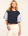 Ramy Brook Toula Short Sleeve Top In Navy Patchwork