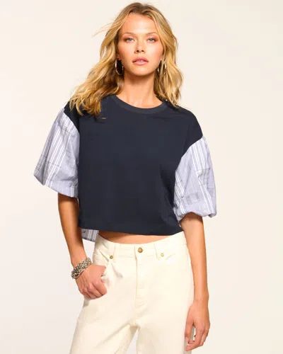Ramy Brook Toula Short Sleeve Top In Navy Patchwork