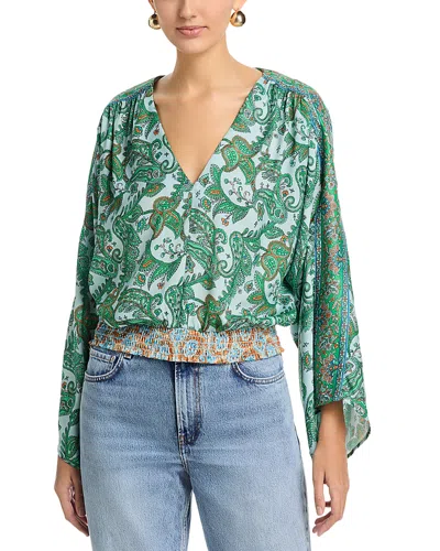 Ramy Brook Trisha Paisley Deep V-neck Top In Multi