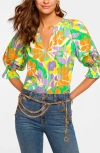 Ramy Brook Trixie Puff Sleeve V-neck Blouse In Retro Garden