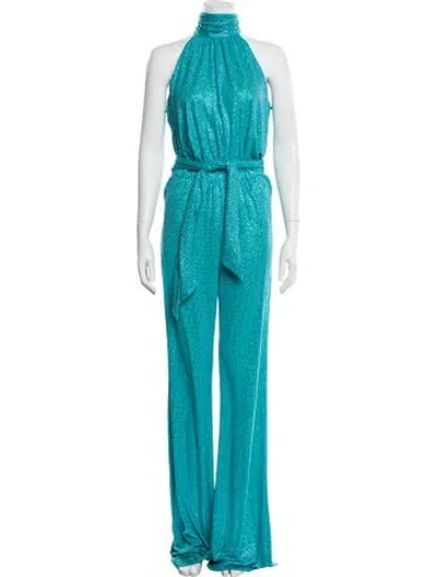 Pre-owned Ramy Brook Turtleneck Jumpsuit In Blue/metallic