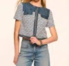 Ramy Brook Tweed Libby Short Sleeve Jacket In Indigo In Multi