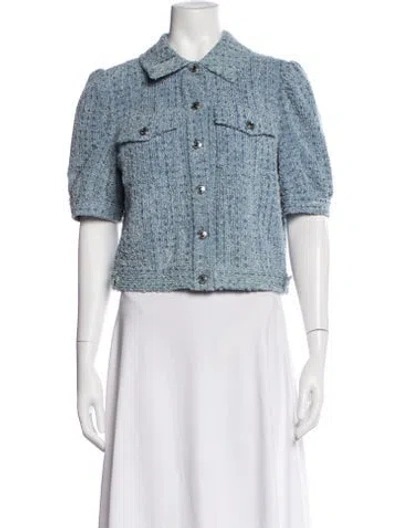 Pre-owned Ramy Brook Tweed Pattern Jacket In Blue