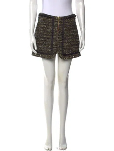 Pre-owned Ramy Brook Tweed Pattern Mini Skirt In Black/gold