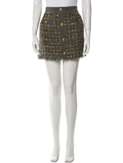 Pre-owned Ramy Brook Tweed Pattern Mini Skirt In Green