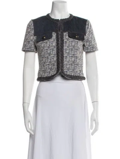 Pre-owned Ramy Brook Tweed Patterned Jacket In Blue